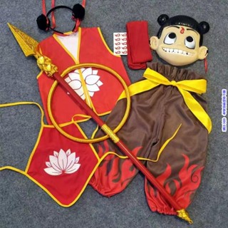 【熱賣】哪吒衣服 小哪吒套裝動漫衣服 女童哪吒魔童男孩錶演服裝cos萬聖節 角色扮演服動漫錶演服 哪吒三太子錶演服