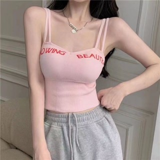 【現貨】YB洋裝韓式吊帶背心女內搭背心文胸裹胸字母印花彈力純棉打底衫美背熱賣夏季必買
