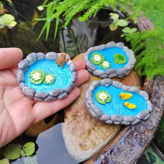 模擬小水池荷塘水模型微擺件假山魚缸沙盤diy盆栽造景擺件模擬小池塘荷塘模型微景觀展示20241121