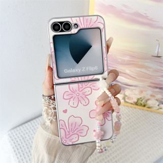 SAMSUNG 粉色愛心花朵手機殼適用於三星 Galaxy Z Flip 3 4 5 6 Z Flip6 ZFlip 6