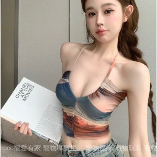 免運 臺灣出貨 【4001人收藏】辣妹夏季新款修身上衣性感露臍無袖扎染雙層網紗掛脖吊帶背心ins限時下殺