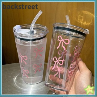 BACKSTREET咖啡杯,透明的塑膠吸管杯,蝴蝶結500毫升帶蓋水瓶