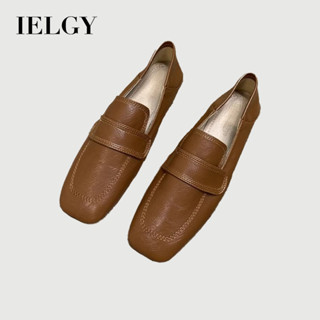 IELGY 方頭豆豆鞋女法式複古溫柔平底休閒軟皮樂福鞋