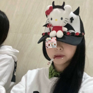 ♻y2k NooCap 小眾原創kitty小惡魔水鑽卡車帽 可愛暗黑辣妹帽子可調節 y2k 帽子女 亞文化 鴨舌帽