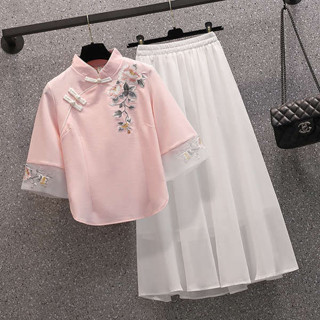 繡花漢服女 初色 服飾 原住民服飾 民國風女裝改良唐裝上衣兩件套裝新中式旗袍漢服茶藝服裝採耳師服