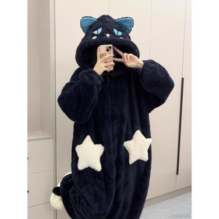 【臺出免運】可愛貓咪冬季新款連體睡衣女珊瑚絨卡通加厚加絨可外穿家居服套裝 長袖睡衣 法蘭絨睡衣 珊瑚絨睡衣 冬季睡衣