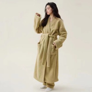 💥臺灣出貨#鞦鼕新款女加厚米粒珊瑚絨浴袍男柔軟加長款寬鬆保暖睡袍不易掉毛