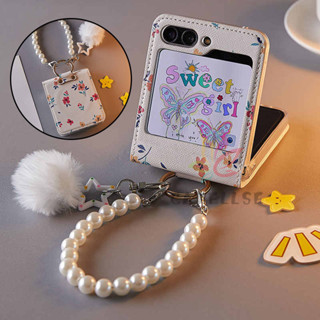 SAMSUNG 可愛的花卉印花戒指架 PU 皮套三星 Galaxy Z Flip 6 Z Flip 5 Z Flip 4