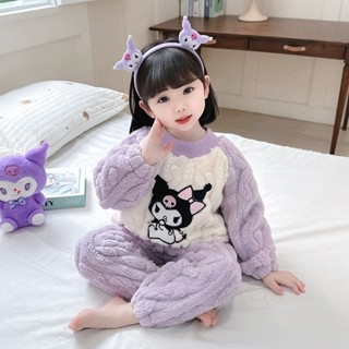 兒童毛絨睡衣套裝 加厚2024新款兒童睡衣兩件套 女寶寶冬裝睡衣 女童珊瑚絨冬款卡通家居服
