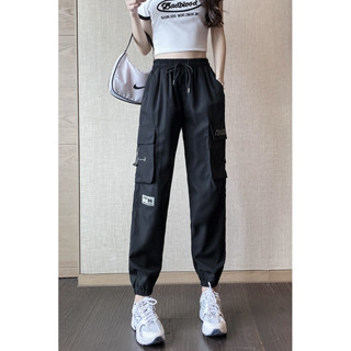 黑色工裝褲子女夏季薄款ins潮寬鬆休閒百搭潮流小個子嘻哈運動褲20250403
