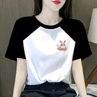 愛依依 短袖T恤 印花上衣 圓領上衣M-2XL韓版寬鬆百搭拼接撞色卡通超火上衣-3498.