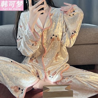 買到賺到🚀🚀✨睡衣女 高檔鑽石絲絨睡衣女 春秋秋冬季長袖家居服 睡衣套裝 甜美法式新款金絲絨睡衣