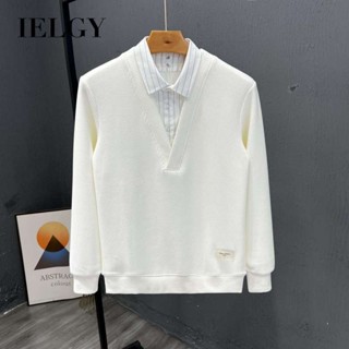 IELGY 秋冬男士時尚毛衣假兩件新款襯衫領拼接打底上衣男