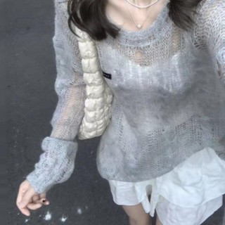 全場免運【毛毛優選】鏤空寬鬆針織長袖罩衫針織衫夏季新款設計慵懶薄款防曬上衣氣質