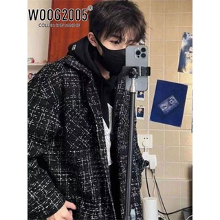 NANS 臺灣現貨 夾克外套 WOOG2005美拉德小香風外套男春秋季痞帥高階感潮牌情侶裝格子夾克