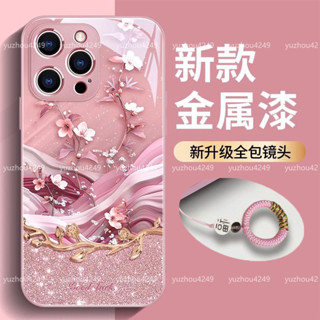 金枝桃花玻璃殼手機殼適用VIVO Y27 Y36 Y78 5G保護殼vivo y27 y36 y78 5G手機殼防摔
