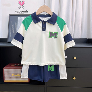 【YAOEENH】90-170CM 夏季男童拼色套裝 中大童POLO衫T恤短褲兩件套 現貨 快速出貨
