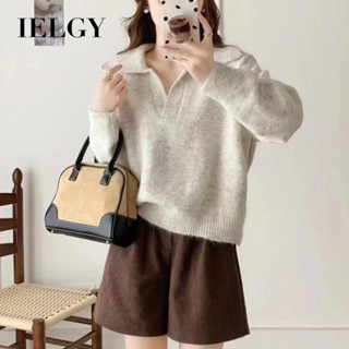 IELGY 女士柔軟高檔針織毛衣寬鬆翻領休閒上衣