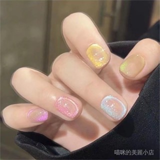 ✨純手工穿戴甲✨【新店開業送工具包+收納盒】純手工穿戴甲彩虹泡泡繽紛七彩貓眼玻璃珠夏日輕奢時尚百搭ins風