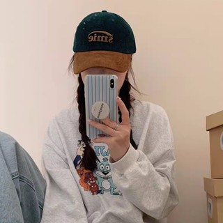 字母刺繡大頭圍鴨舌帽男女同款燈芯絨拼色棒球帽