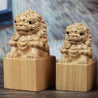 桃木印章免費刻字原木無漆獅子頭木頭印章私人定製雕刻家庭辦公室桃木印章免費雕刻原木未上漆獅子頭io