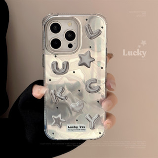電鍍ins風幸運字母適用iPhone15蘋果16手機殼14pro max水波紋13潮