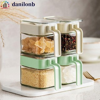 DANILO玻璃調味盒,節省空間密封調味罐,多功能的附湯匙和手柄防塵的防潮調味料收納盒廚房