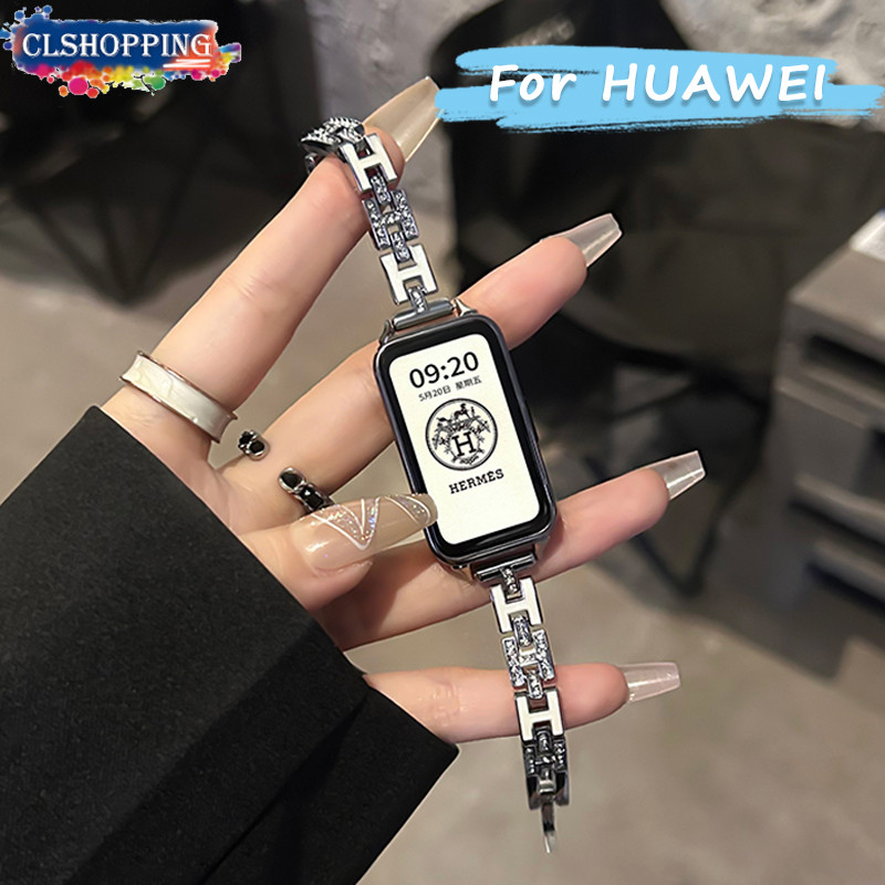 全新金屬閃光鑽石 H 鏈錶帶適用於華為 Band 10 9 8 NFC 可調節智能手錶配件適用於華為 Watch Fit