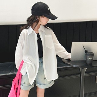 【女孩外套】女童白色防曬襯衫夏季薄款2025新款兒童洋氣防曬襯衣中大童外套 臺灣上新