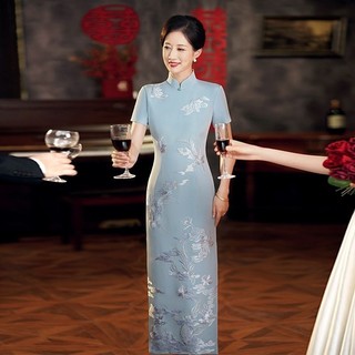 💖臺灣出貨#重工刺繡旂袍2024新款氣質優雅長款複古旂袍媽媽婆婆婚宴禮服旂袍