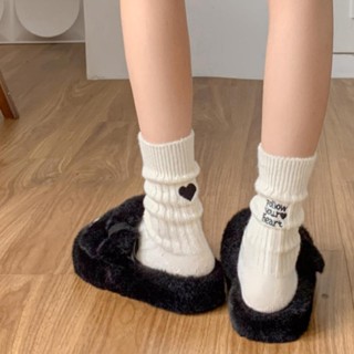 柳惠珠襪子 秋冬款鹿絨堆堆襪ins素色AB後跟刺繡中筒羊絨襪加厚保暖襪子女