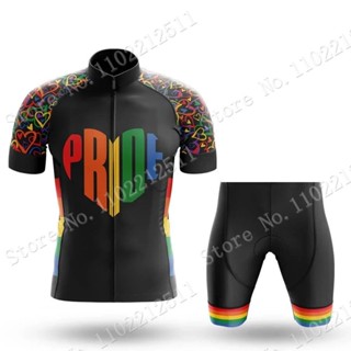 Big SALE Pride Heart 男士騎行服套裝夏季復古漫畫騎行短袖公路賽車自行車襯衫套裝短褲山地車