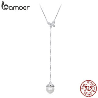 Bamoer 925 純銀項鍊珍珠蝴蝶設計珠寶禮物女士