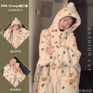 【臺灣出貨】珊瑚絨睡袍女冬季可愛甜美連帽網紅風新款家居服加厚加絨少女睡裙冬天睡衣 睡袍 冬天睡袍 睡衣 居家服 加厚睡袍