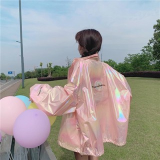 Chic☀【1796人收藏】夏季韓版原宿風網紅ins寬鬆薄款防曬衣亮面長袖休閒外套上衣女潮 防曬服 防嗮外套 透氣外套