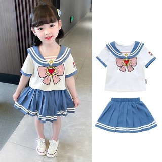 Mimo⭐女童夏季蝴蝶結套裝學院風jk裙中小童兩件套