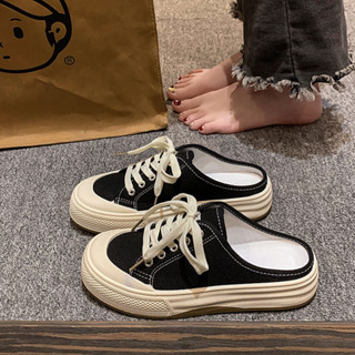 Xuan.選 帆佈半拖鞋女外穿20年夏季新款溶解厚底包頭拖懶人無後跟闆鞋潮