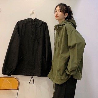 M-2XL 大尺碼上衣 大碼女裝 帽t 港風連帽工裝衛衣風衣韓版寬松300胖MM外套ins潮流上衣