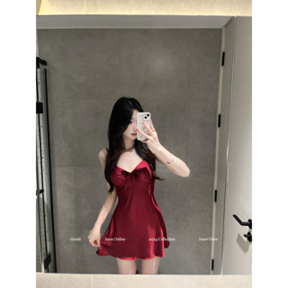 【IRIS香夜薇語】浪漫主義 純欲風冰絲睡衣女春夏季性感蝴蝶結吊帶睡裙帶胸墊