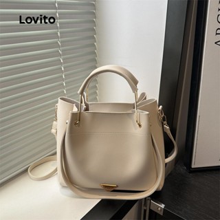 Lovito 休閒素色高品質多功能春夏通勤大容量水桶包女士小斜揹包 LFA76051