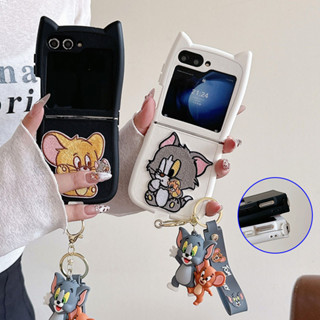SAMSUNG 3d 刺繡滑鼠或貓耳朵皮套帶掛繩三星 Galaxy Z Flip 6 5 4 3 軟矽膠保險槓套帶掛繩鑰