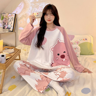 Loopy 睡衣女式棉質長袖卡通睡衣女式睡衣 Terno Baju Tidur Perempuan