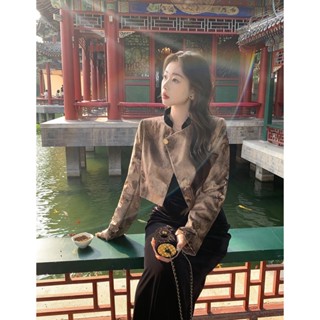 【桃喜Rich現貨】新中式女裝套裝 國風許我耀眼復古老錢風外套+吊帶連衣裙貴氣優雅 國風短版外套 黑色洋裝