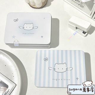 店長推薦✨小卡卡膜收納ins風天使小貓馬口鐵盒桌面收納盒貼紙小紙條收納