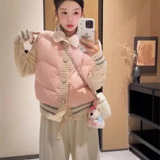 白鴨絨鼕季氣質韓係設計感拚接鈎花毛衣袖櫻花粉高領羽絨服女 千金感 顯瘦 千金裝 穿搭 套裝 百搭 高階感
