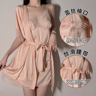 現貨秒發 限時特賣 DZ瑰若晨袍睡衣家居服性感蕾絲緞面吊帶睡裙抽繩睡袍浴袍套裝245 純棉睡衣 冰絲睡衣 緞面睡衣 吊帶