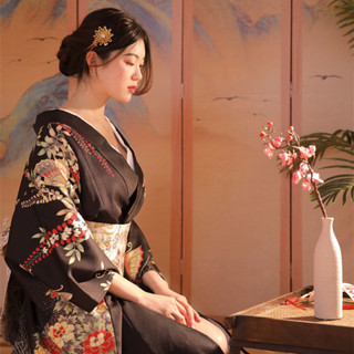 新款和服浴衣女日式傳統四季改良黑色係霸氣和風服裝日本和服套裝Hani