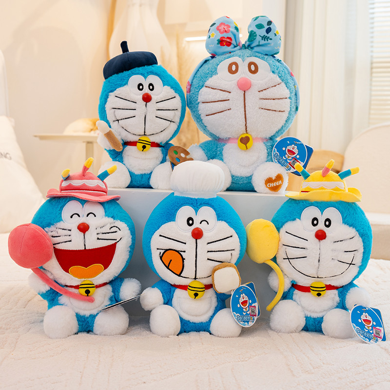 哆啦夢 哆啦A夢毛絨玩具可愛填充生日快樂哆啦A夢毛絨玩具畫家廚師哆啦A夢娃娃禮物