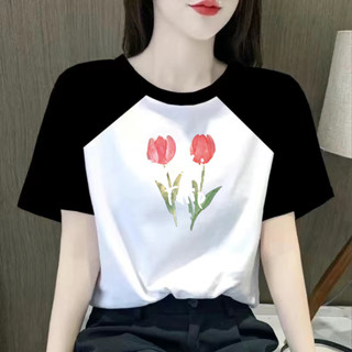 愛依依 短袖T恤 印花上衣 撞色T恤M-2XL夏季簡約時尚寬鬆大碼女裝學生打底上衣-3516.