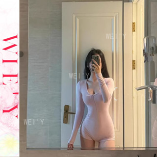 🌸WIE' Y🌸「夏季連身睡衣」性感睡衣 韓國家居服 純欲風粉色長袖居家服 百搭顯瘦睡衣 夏天睡衣 女生睡衣 情趣睡衣